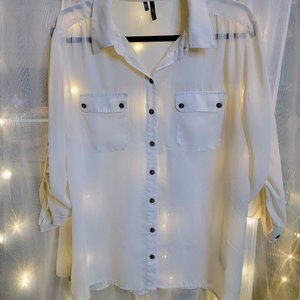 Maurices Off-White Button Down Blouse w/Roll up sleeve - Size Large